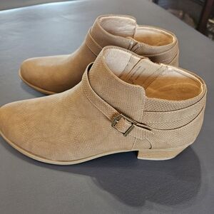 Life Stride Buckled Tan Ankle Booties